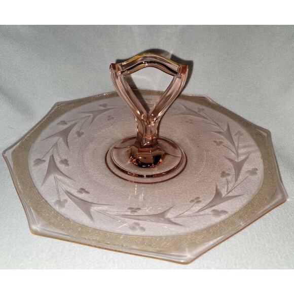 Vintage Jeannette Rose Pink Depression Glass Canapé Tray Tid Bit Dish Etched - Picture 2 of 9